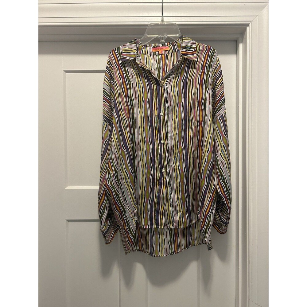 VILAGALLO Multicolor Striped Lightweight Silk 3/4 Sleeve Blouse Top Size 42 US10